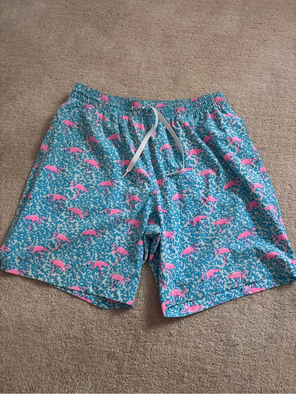 Chubbies Men's Blue Swim Trunks with Pink Flamingo Print